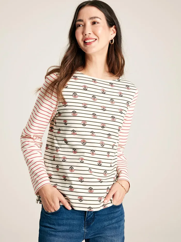 Joules Harbour 8211 Creme Floral Long Sleeve Breton Top Women Tops