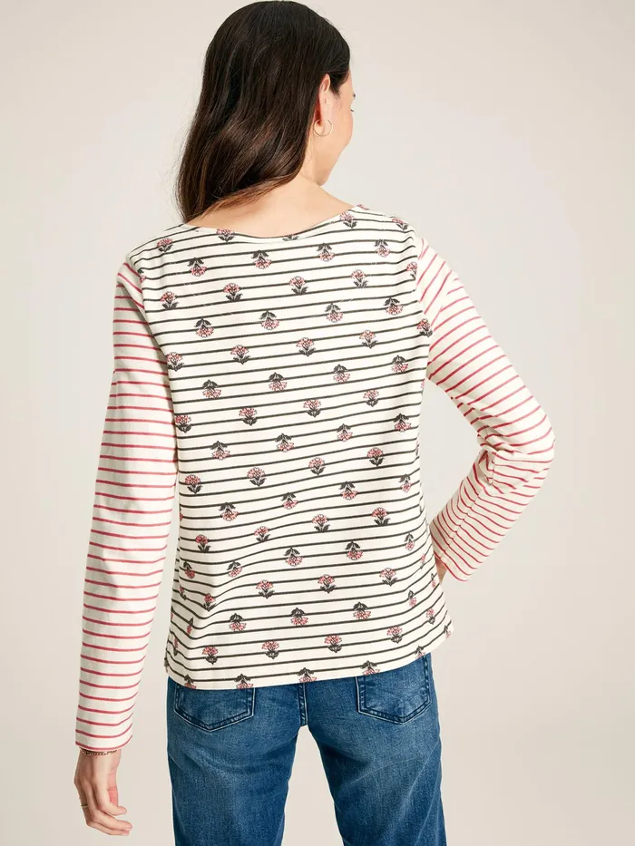 Joules Harbour 8211 Creme Floral Long Sleeve Breton Top Women Tops