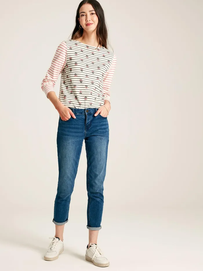 Joules Harbour 8211 Creme Floral Long Sleeve Breton Top Women Tops