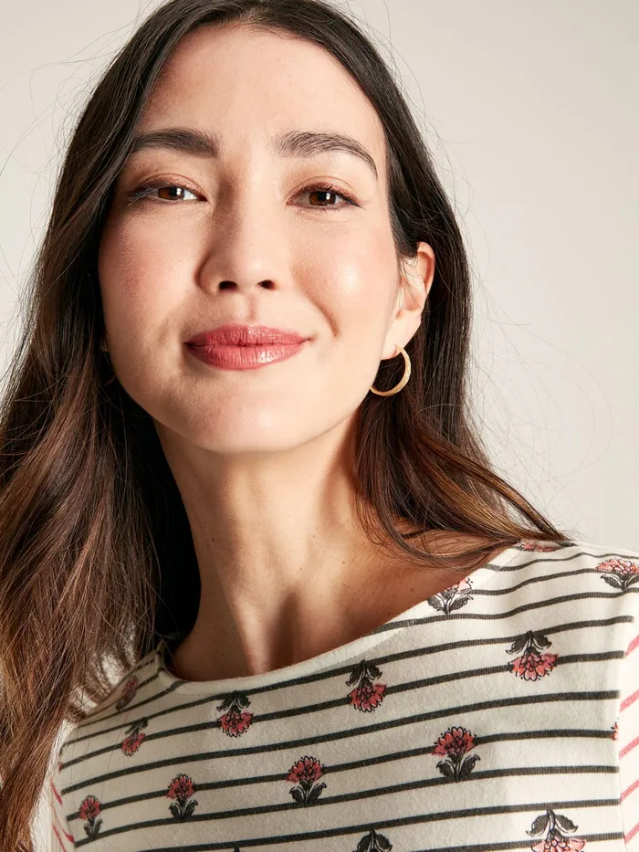 Joules Harbour 8211 Creme Floral Long Sleeve Breton Top Women Tops