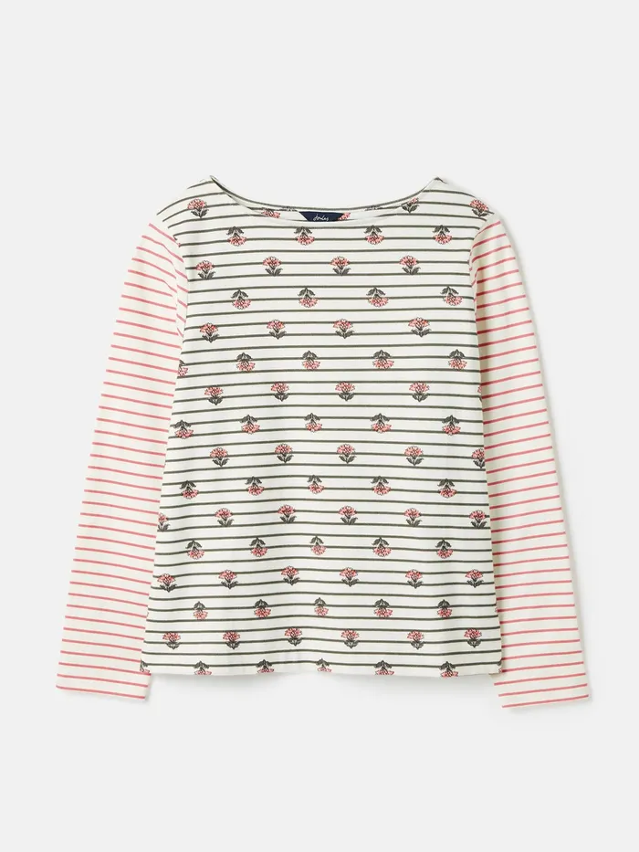 Joules Harbour 8211 Creme Floral Long Sleeve Breton Top Women Tops