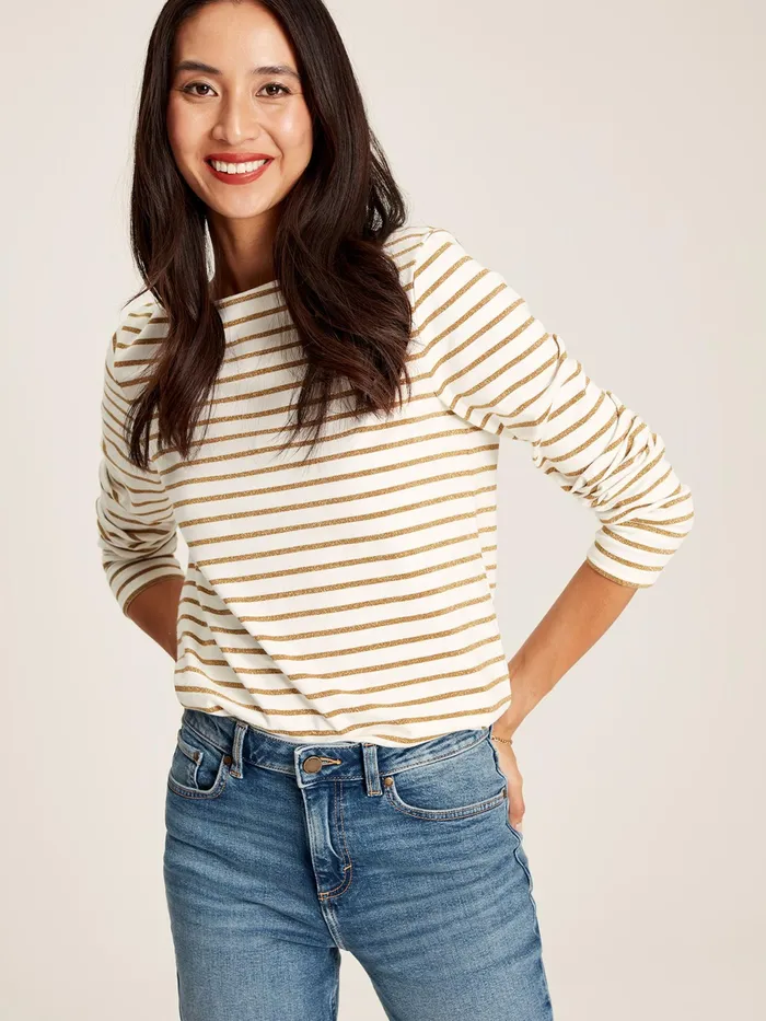 Joules Harbour 8211 Gold Sparkly Long Sleeve Breton Top Women Tops