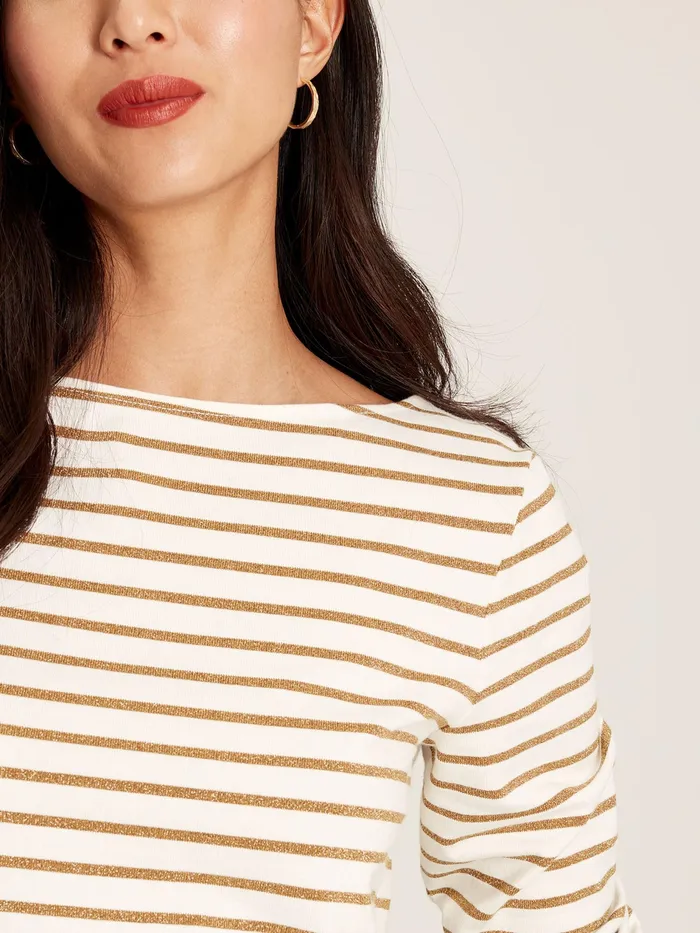 Joules Harbour 8211 Gold Sparkly Long Sleeve Breton Top Women Tops