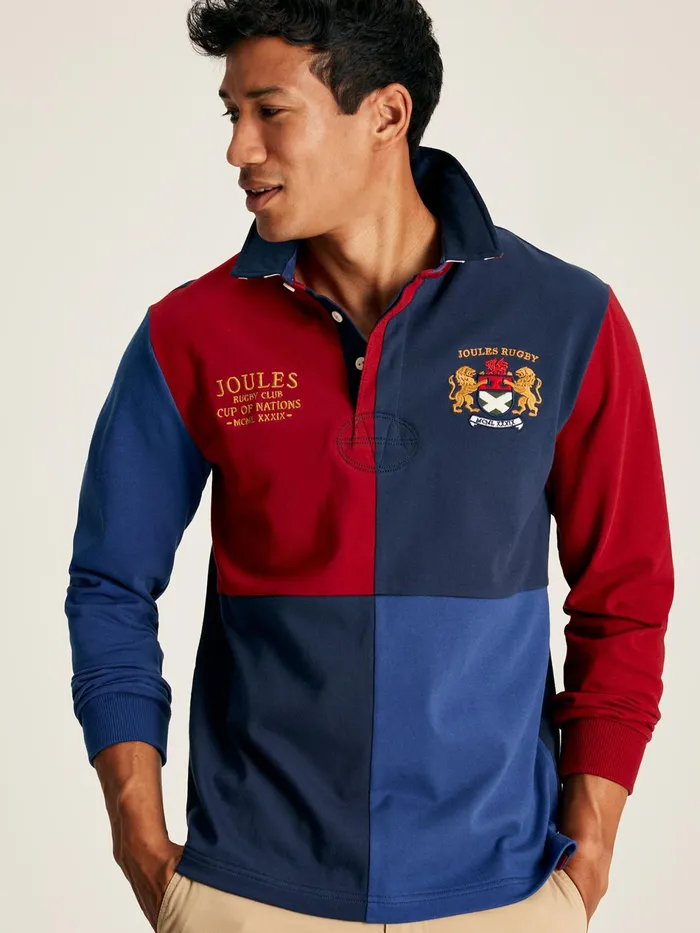 Joules Harlequin 8211 Blue Rugby Shirt With Badges Men Tops and Tshirts
