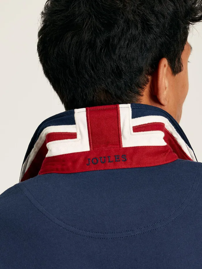 Joules Harlequin 8211 Blue Rugby Shirt With Badges Men Tops and Tshirts