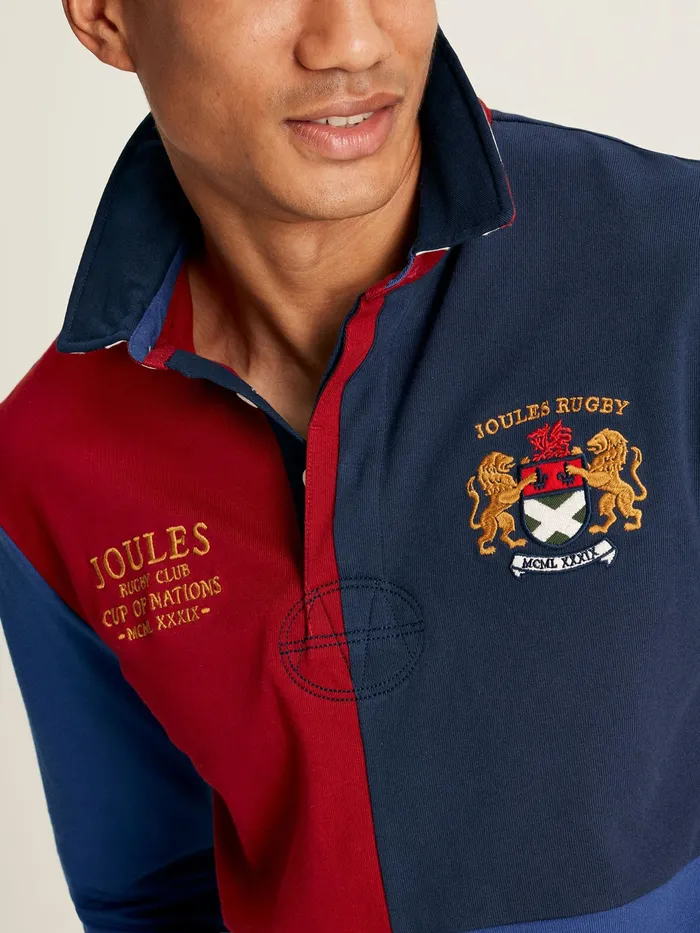 Joules Harlequin 8211 Blue Rugby Shirt With Badges Men Tops and Tshirts
