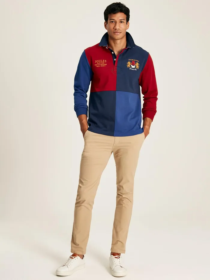 Joules Harlequin 8211 Blue Rugby Shirt With Badges Men Tops and Tshirts