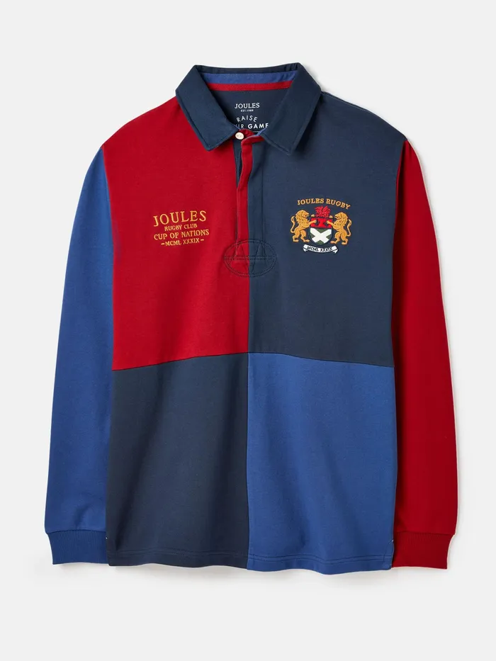 Joules Harlequin 8211 Blue Rugby Shirt With Badges Men Tops and Tshirts