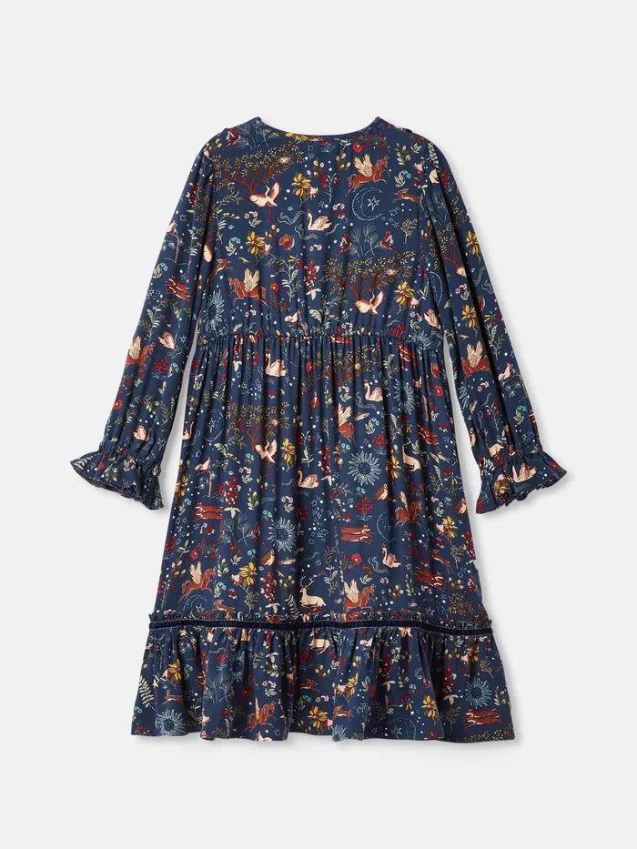 Joules Harriet 8211 Navy Blue Long Sleeve Dress With Frilled Details Girls Dresses