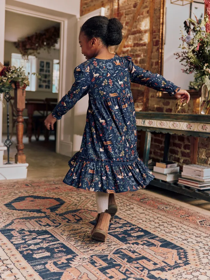 Joules Harriet 8211 Navy Blue Long Sleeve Dress With Frilled Details Girls Dresses