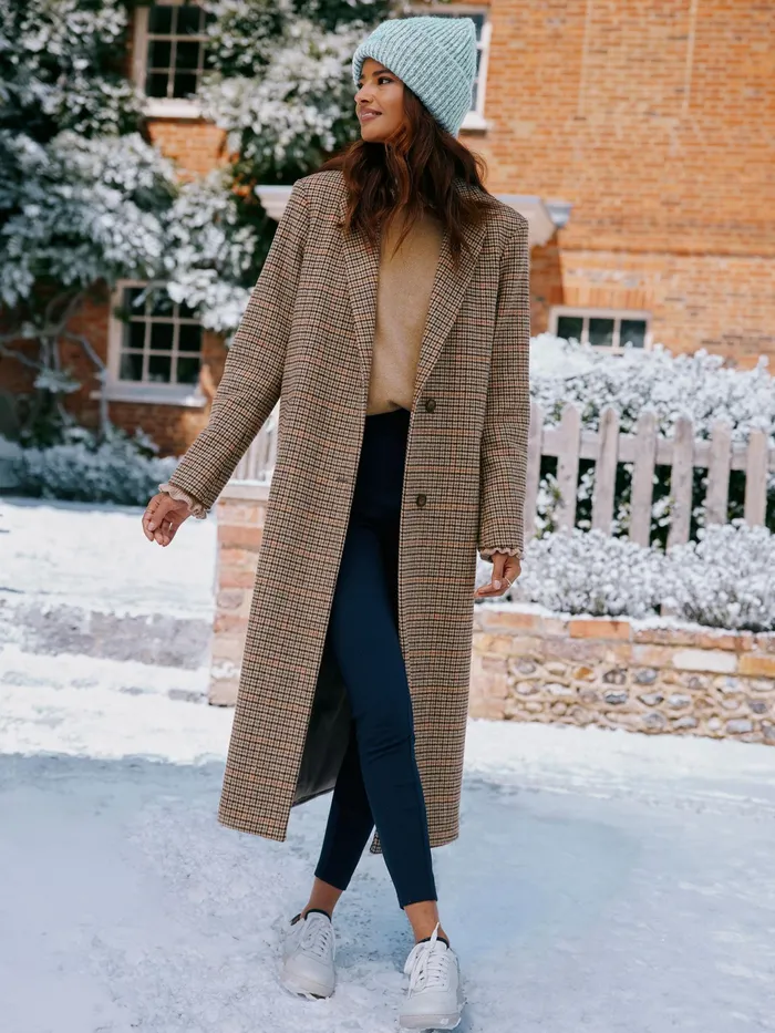 Joules Harrow 8211 Check Wool Blend Coat Women Coats and Jackets