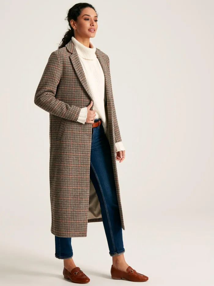 Joules Harrow 8211 Check Wool Blend Coat Women Coats and Jackets