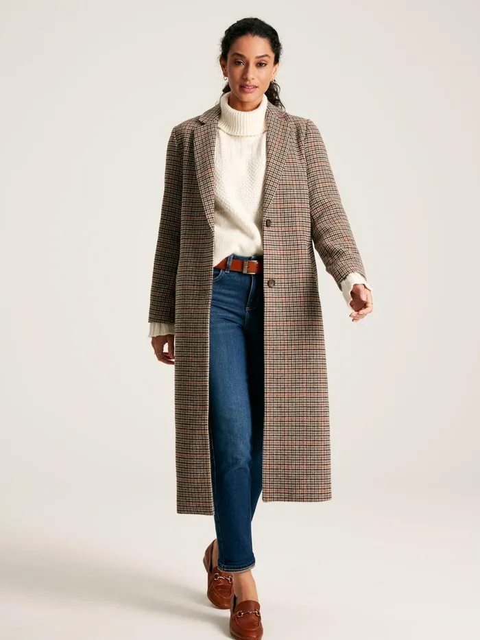 Joules Harrow 8211 Check Wool Blend Coat Women Coats and Jackets