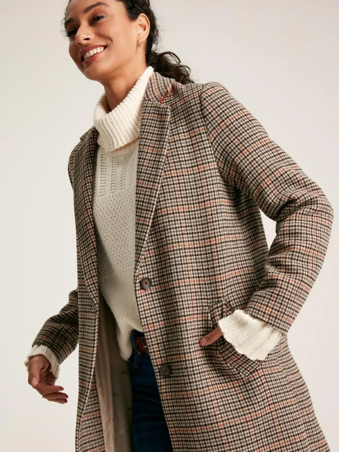 Joules Harrow 8211 Check Wool Blend Coat Women Coats and Jackets