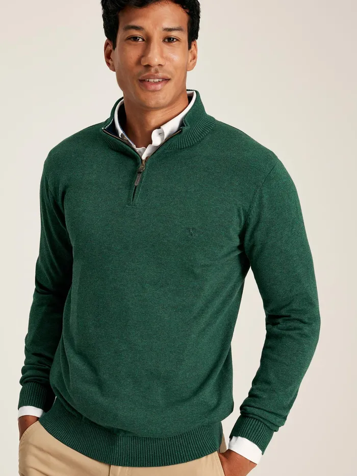 Joules Hillside 8211 Green Quarter Zip Knitted Jumper Men Knitwear