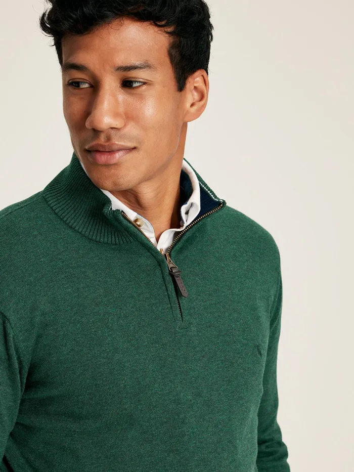 Joules Hillside 8211 Green Quarter Zip Knitted Jumper Men Knitwear