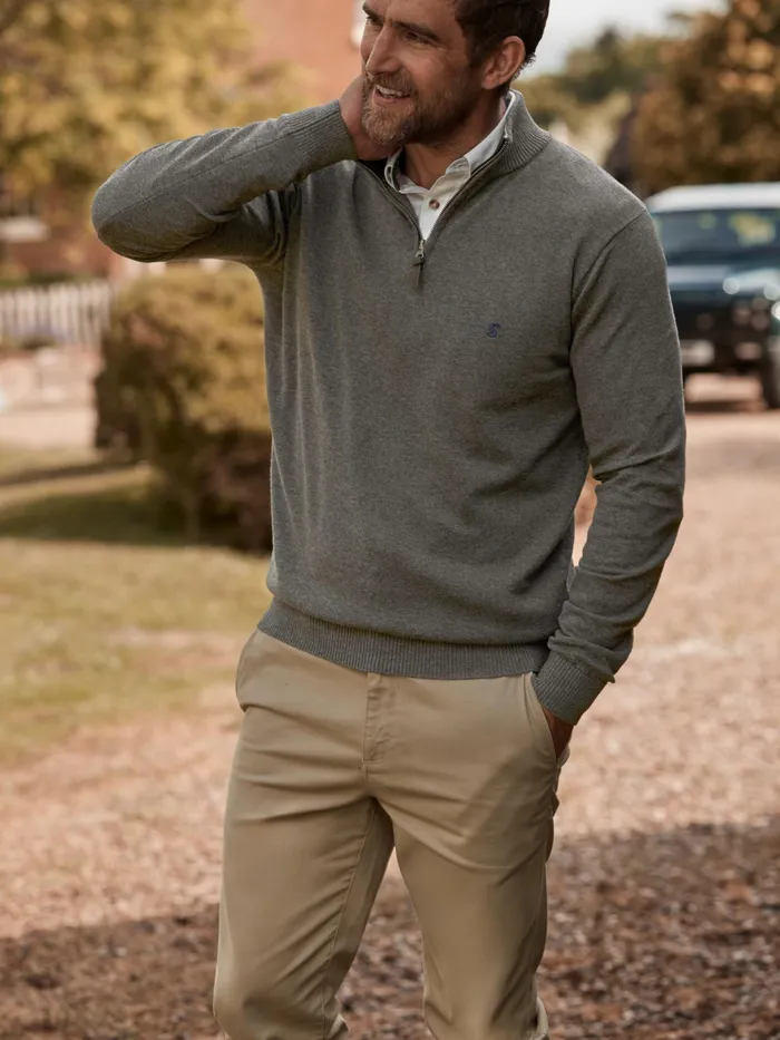 Joules Hillside 8211 Grey Quarter Zip Knitted Jumper Men Knitwear