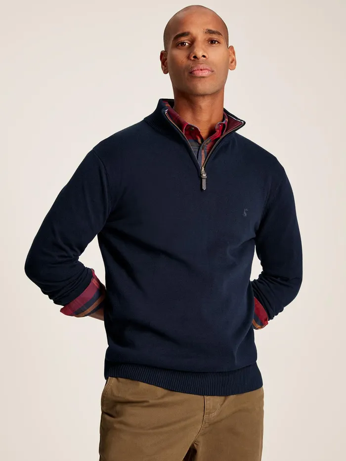 Joules Hillside 8211 Navy Quarter Zip Knitted Jumper Men Knitwear