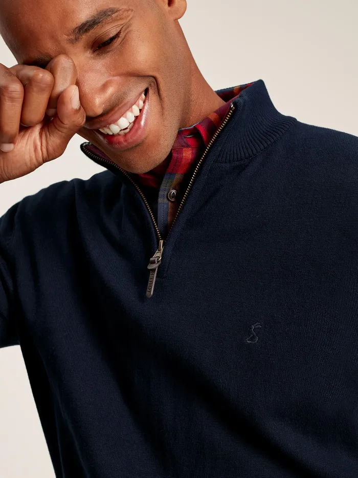 Joules Hillside 8211 Navy Quarter Zip Knitted Jumper Men Knitwear