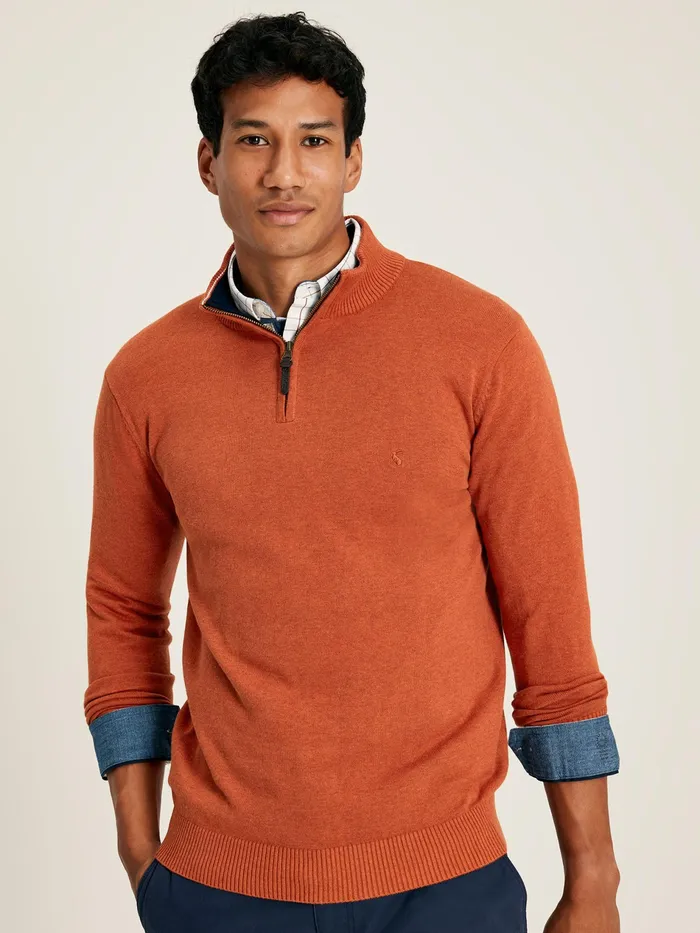 Joules Hillside 8211 Orange Quarter Zip Knitted Jumper Men Knitwear
