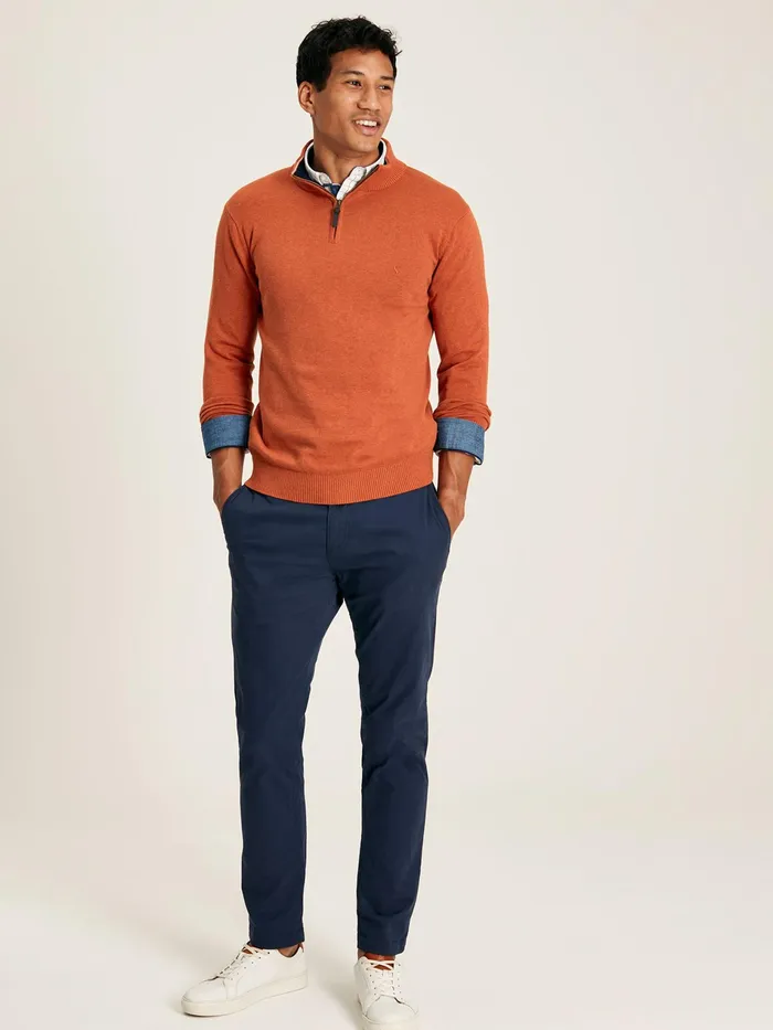Joules Hillside 8211 Orange Quarter Zip Knitted Jumper Men Knitwear