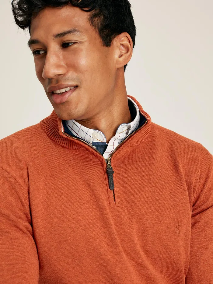 Joules Hillside 8211 Orange Quarter Zip Knitted Jumper Men Knitwear
