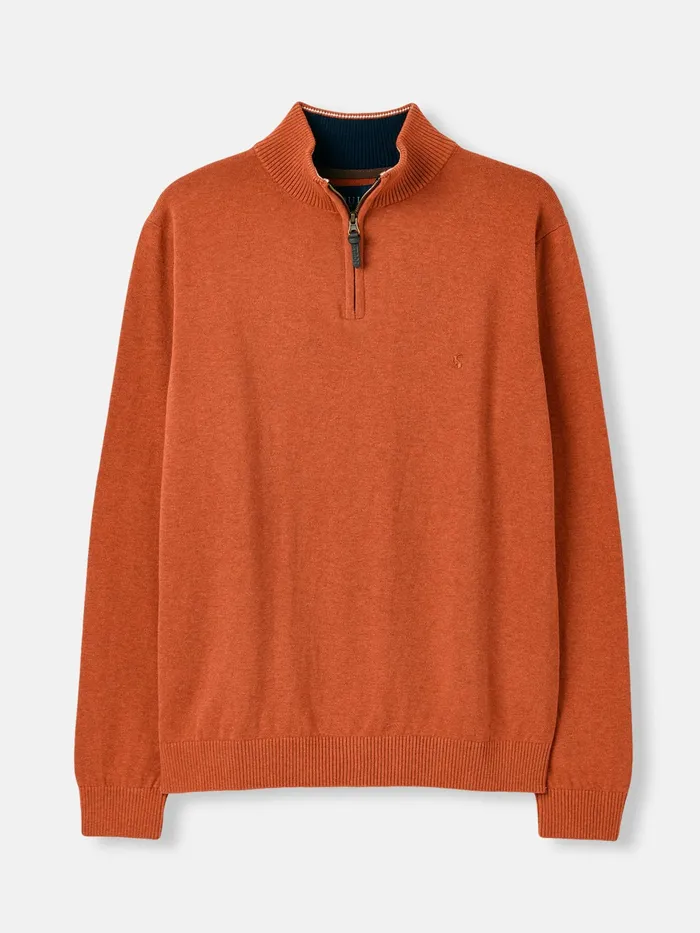 Joules Hillside 8211 Orange Quarter Zip Knitted Jumper Men Knitwear
