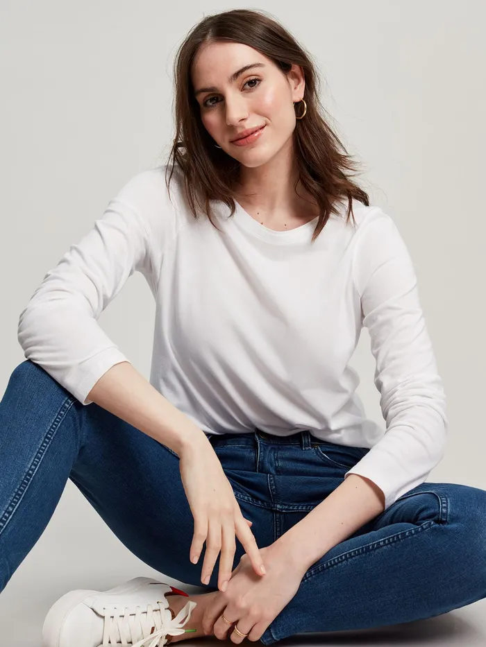 Joules Holly 8211 White Crew Long Sleeve TShirt Women Tops