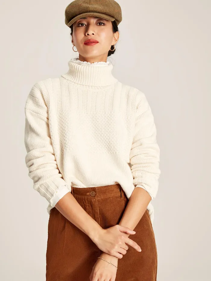 Joules Joyce 8211 Cream Roll Neck Jumper Women Knitwear