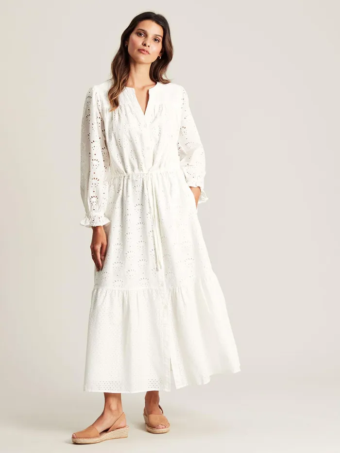 Joules Juliana 8211 Chalk White Broderie Dress Women Dresses