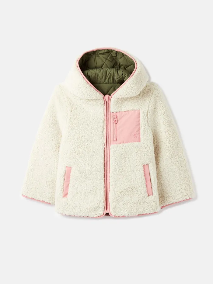 Joules Kali 8211 Cream Showerproof Reversible Quilted And Fleece Jacket Girls Coats and Jackets