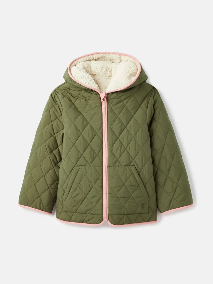 Joules Kali 8211 Cream Showerproof Reversible Quilted And Fleece Jacket Girls Coats and Jackets