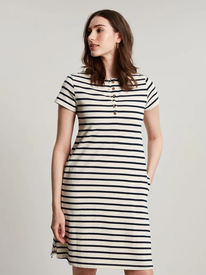 Joules Kea 8211 Navy Striped Henley Button Down ALine Dress Women Dresses