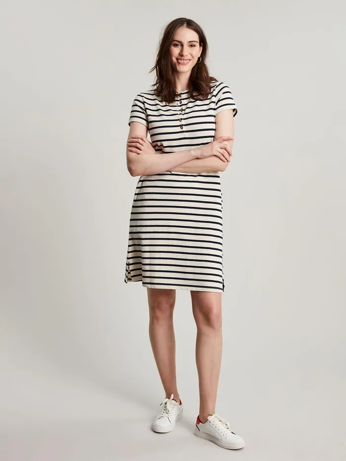 Joules Kea 8211 Navy Striped Henley Button Down ALine Dress Women Dresses