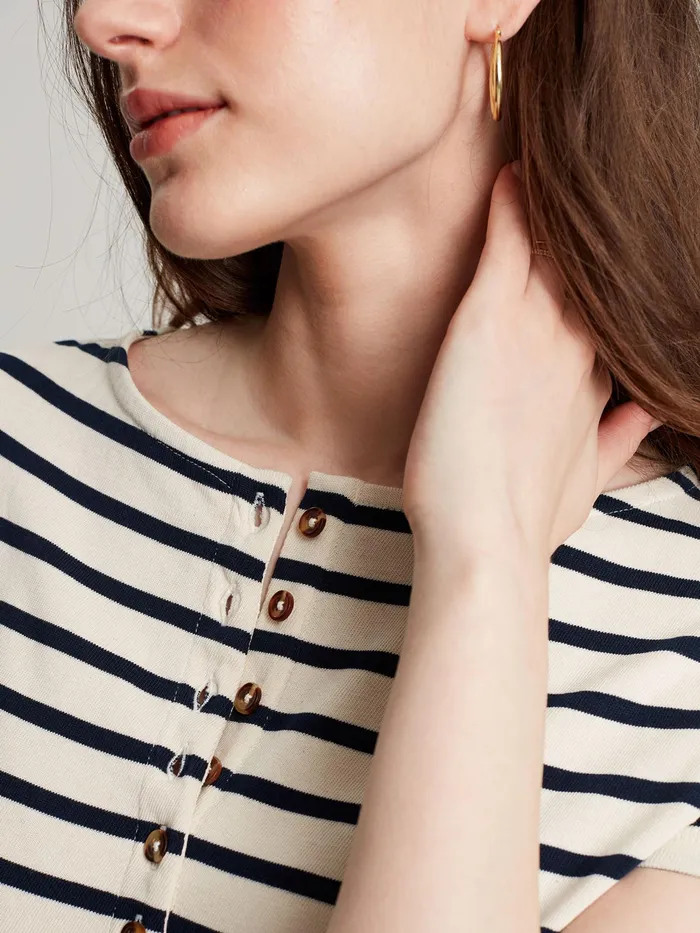 Joules Kea 8211 Navy Striped Henley Button Down ALine Dress Women Dresses