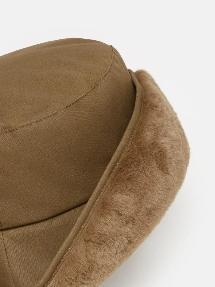 Joules Lottie 8211 Brown Wax Faux Fur Lined Bucket Hat Women Hats