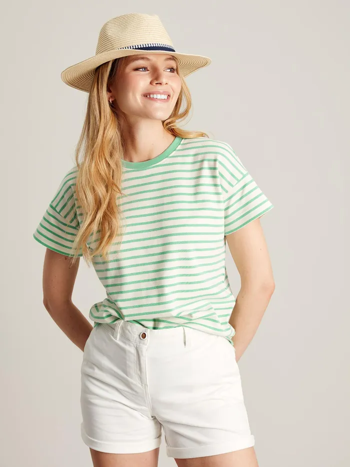 Joules Macey 8211 Green Striped Short Sleeve TShirt Women Tops