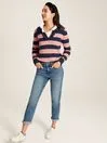 Joules Maddie 8211 Navy Blue Striped V Neck Jumper With Collar Women Knitwear
