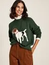 Joules Margot 8211 Green Dog Intarsia Knit Jumper Women Knitwear