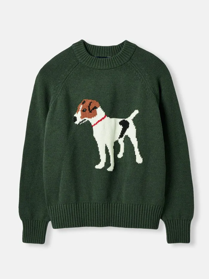 Joules Margot 8211 Green Dog Intarsia Knit Jumper Women Knitwear