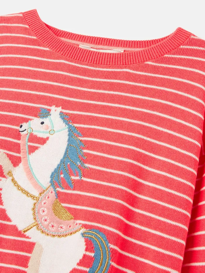 Joules Miranda 8211 Pink Intarsia Jumper Girls Knitwear