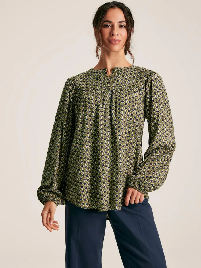 Joules Myra 8211 Green Curved Yoke Blouse Women Shirts and Blouses
