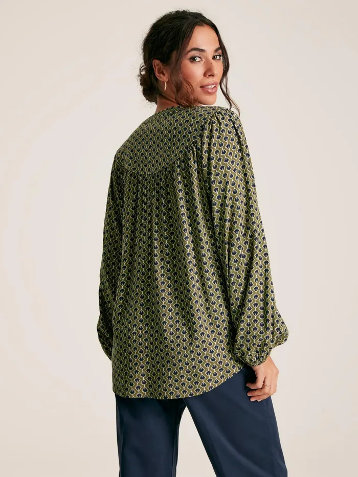 Joules Myra 8211 Green Curved Yoke Blouse Women Shirts and Blouses