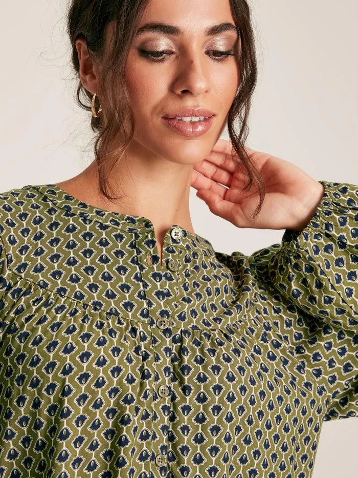 Joules Myra 8211 Green Curved Yoke Blouse Women Shirts and Blouses