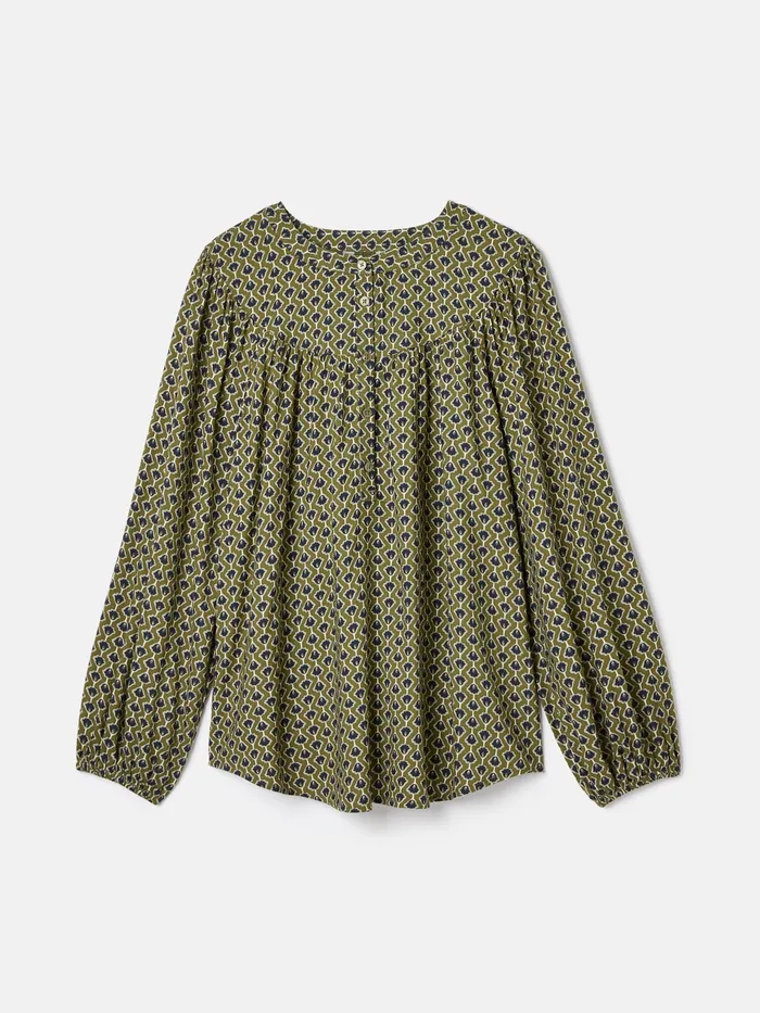 Joules Myra 8211 Green Curved Yoke Blouse Women Shirts and Blouses
