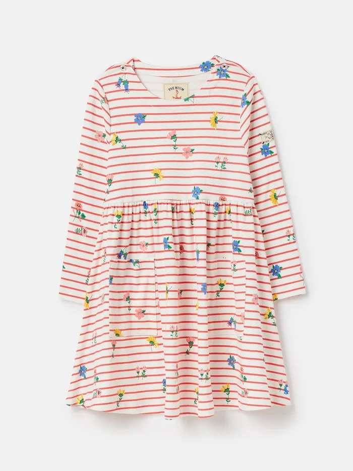 Joules Nancy 8211 Pink Long Sleeve Jersey Dress With Pockets Girls Dresses