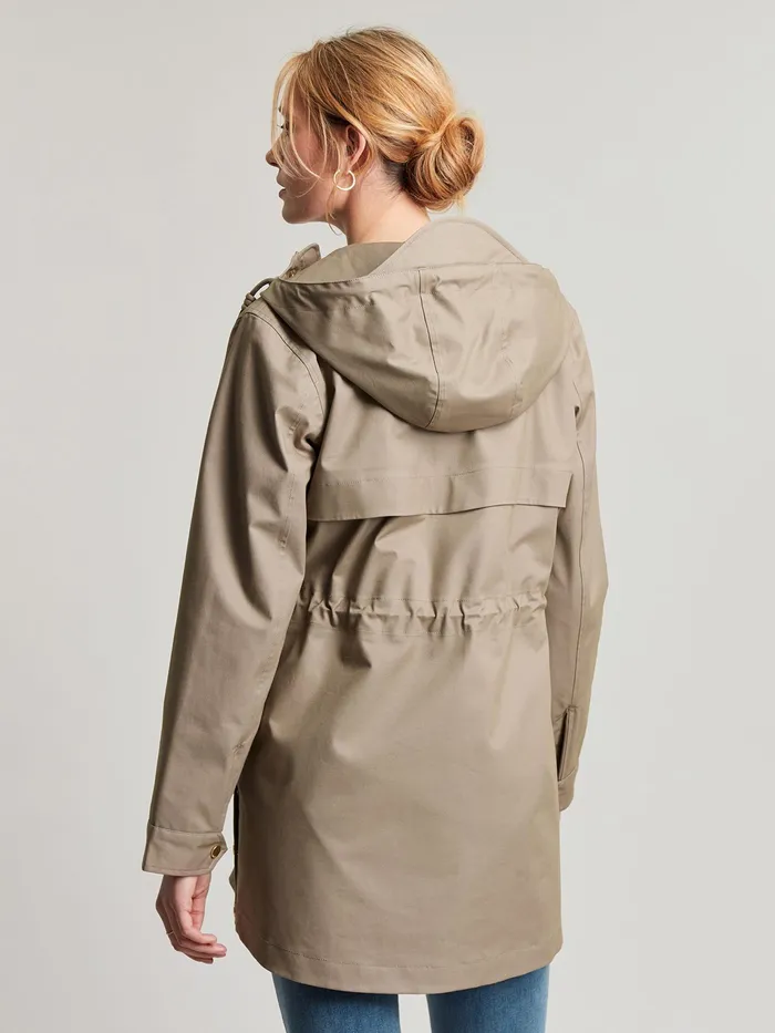 Joules Padstow 8211 Mushroom Brown Waterproof Raincoat With Hood Women Raincoats