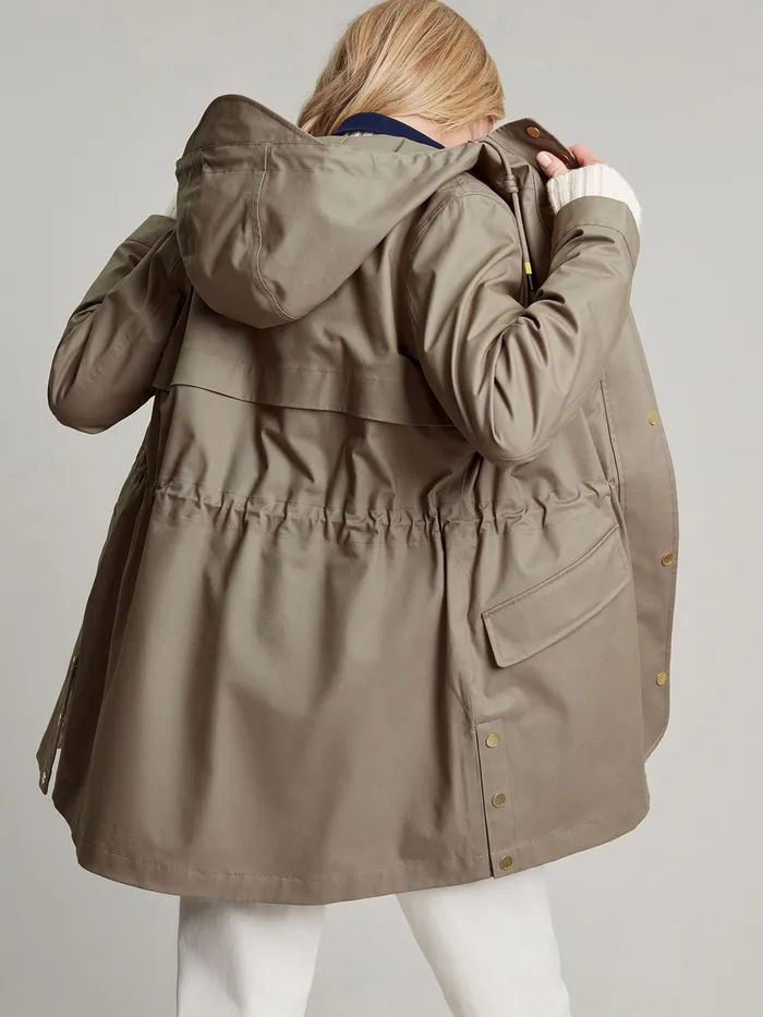 Joules Padstow 8211 Mushroom Brown Waterproof Raincoat With Hood Women Raincoats
