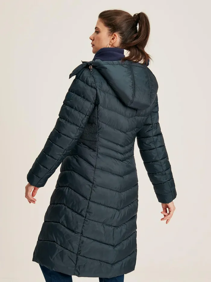 Joules Pembury 8211 Navy Blue Showerproof Long Padded Coat With Hood Women Coats and Jackets