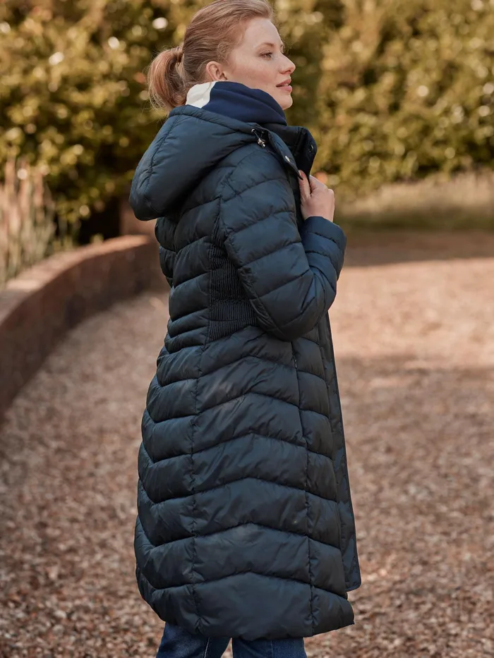 Joules Pembury 8211 Navy Blue Showerproof Long Padded Coat With Hood Women Coats and Jackets